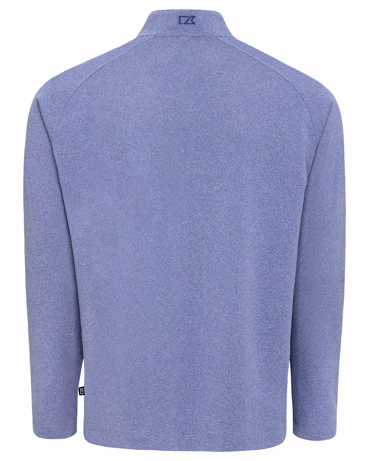 Custom Cutter & Buck Virtue Recycled Heathered Featherlight Pique Mens Quarter-Zip Pullover — Tour Blue Heather flat front