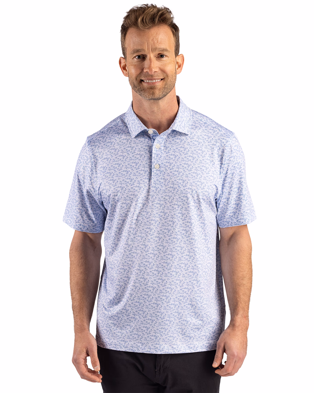 Custom Cutter & Buck Pike Recycled Fern Print Mens Polo — Chelan front