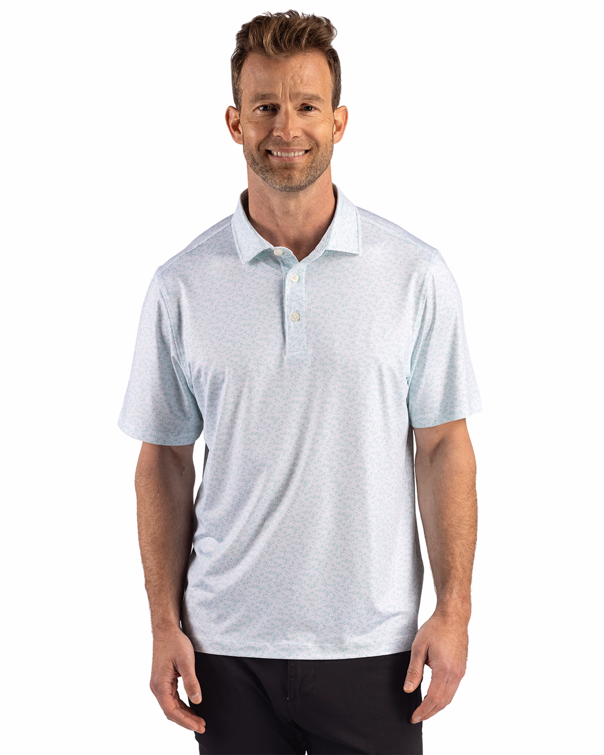 Custom Cutter & Buck Pike Recycled Fern Print Mens Polo — Fresh Mint front