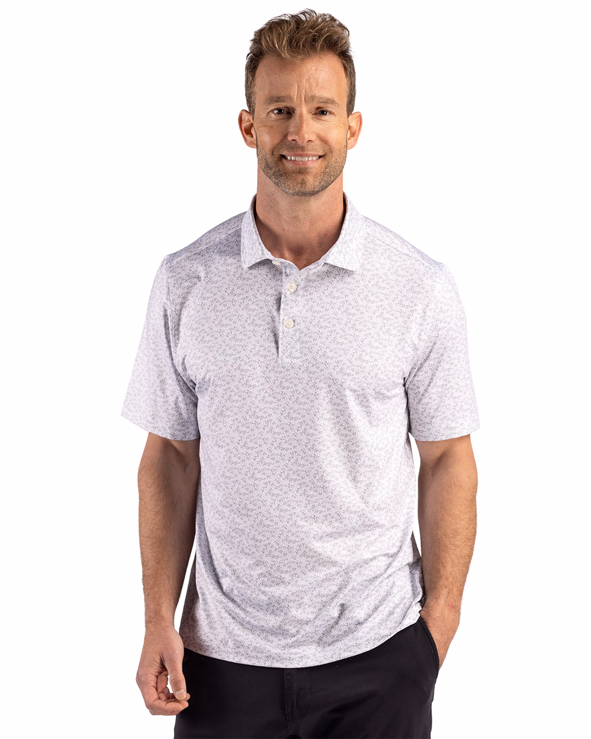 Custom Cutter & Buck Pike Recycled Fern Print Mens Polo — Polished front