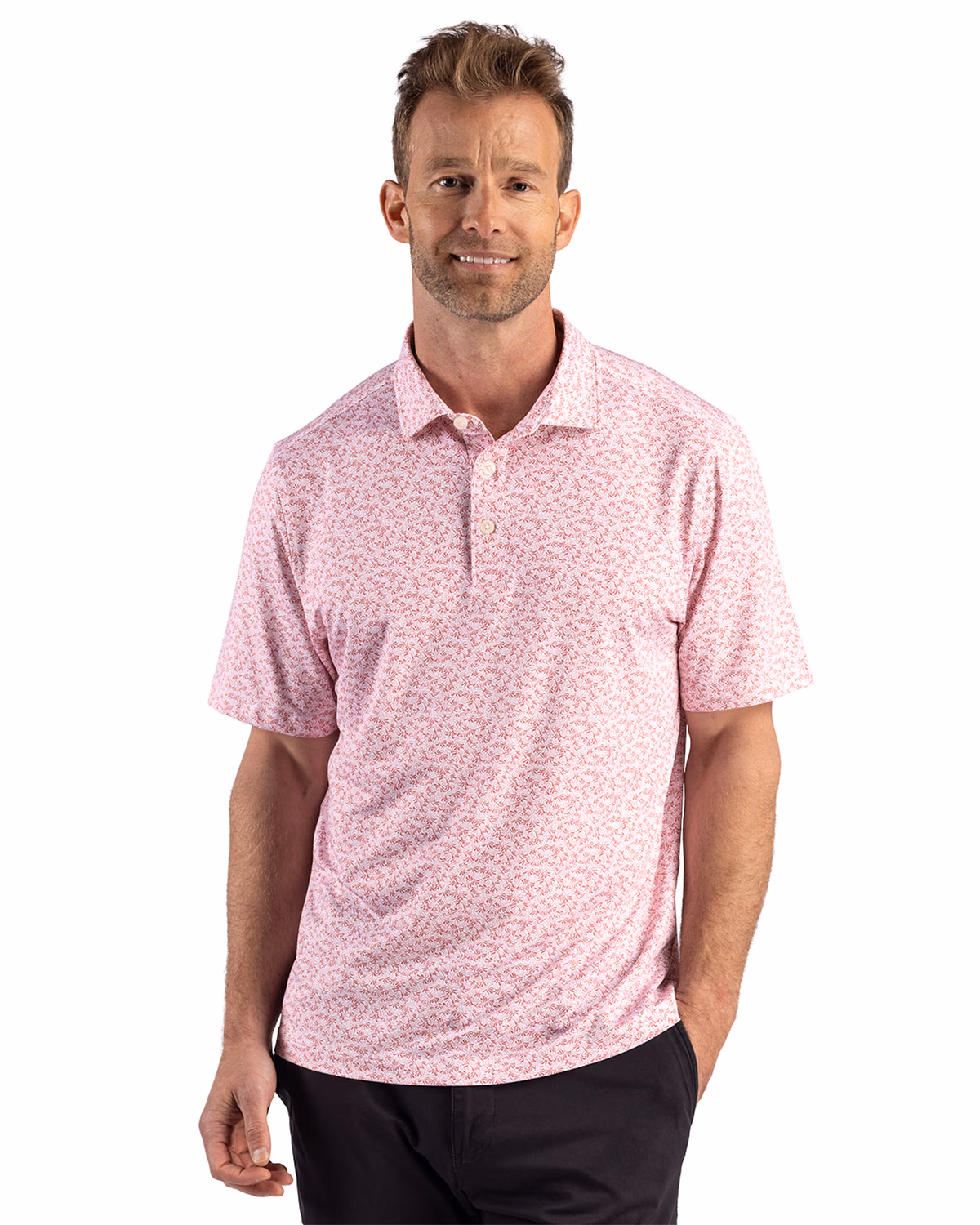 Custom Cutter & Buck Pike Recycled Fern Print Mens Polo — Red front
