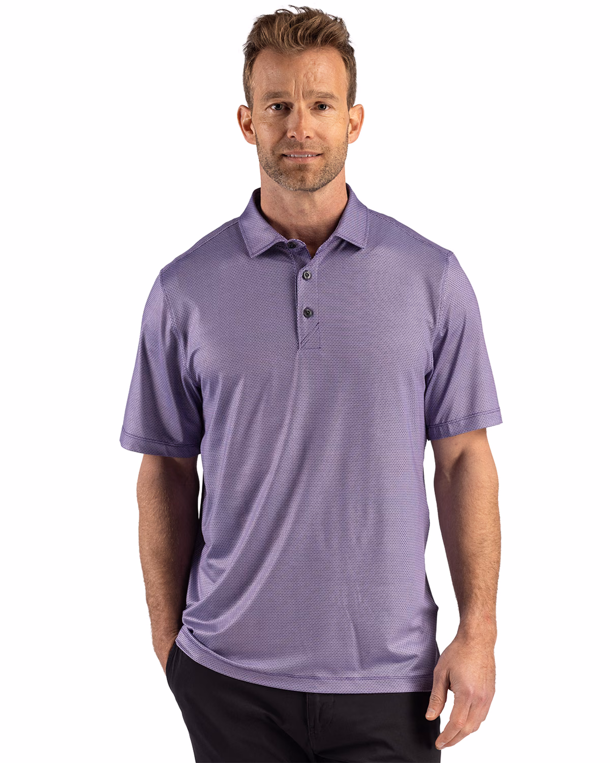 Custom Cutter & Buck Pike Recycled Lattice Print Mens Polo — College Purple front