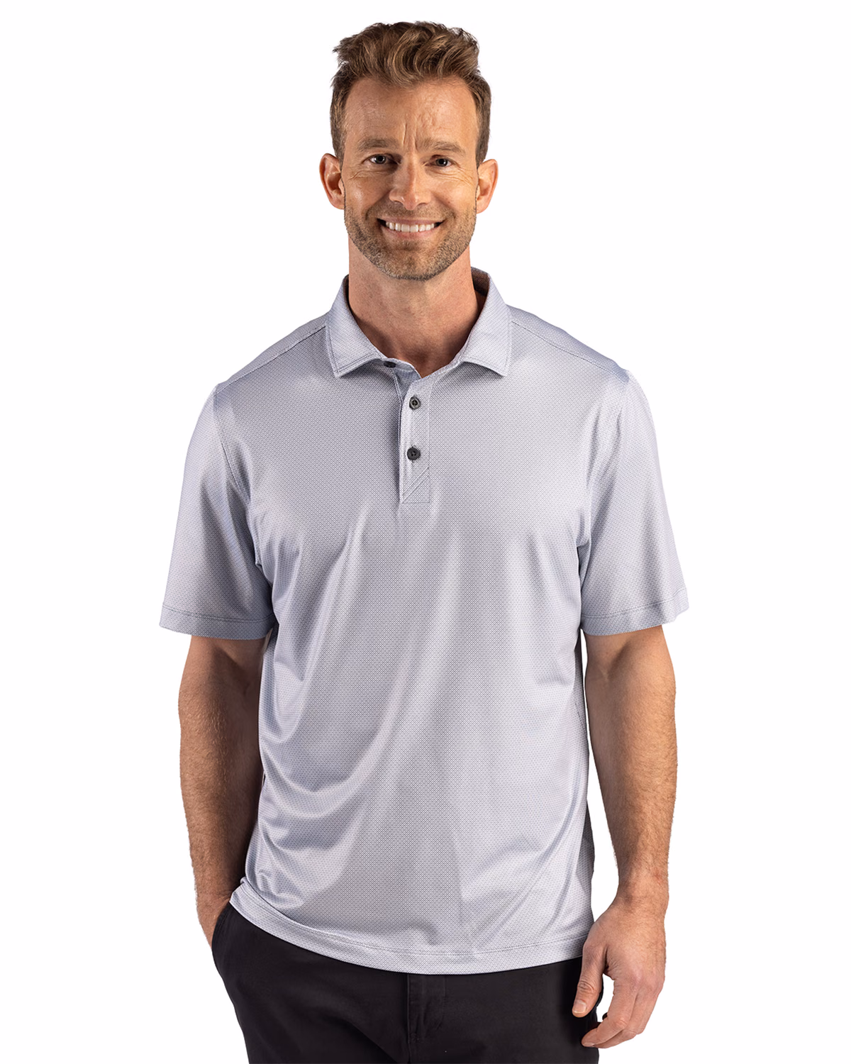 Custom Cutter & Buck Pike Recycled Lattice Print Mens Polo — Elemental Grey front