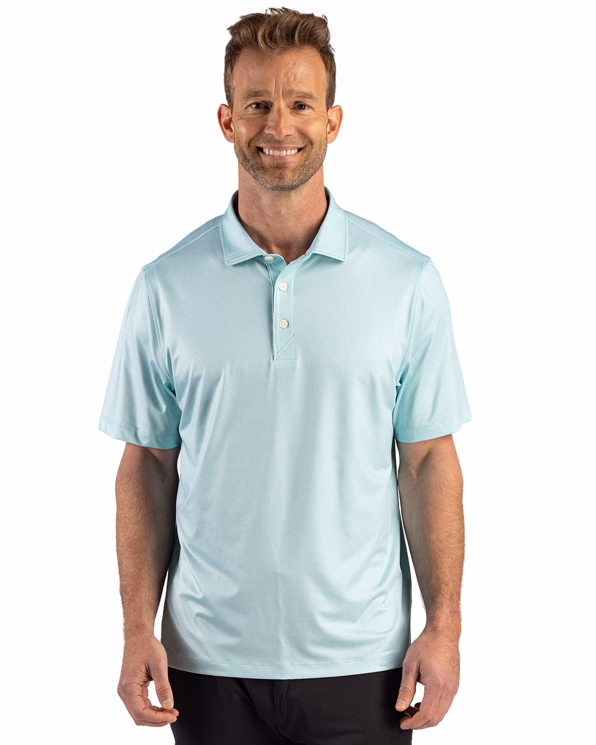 Custom Cutter & Buck Pike Recycled Lattice Print Mens Polo — Fresh Mint front