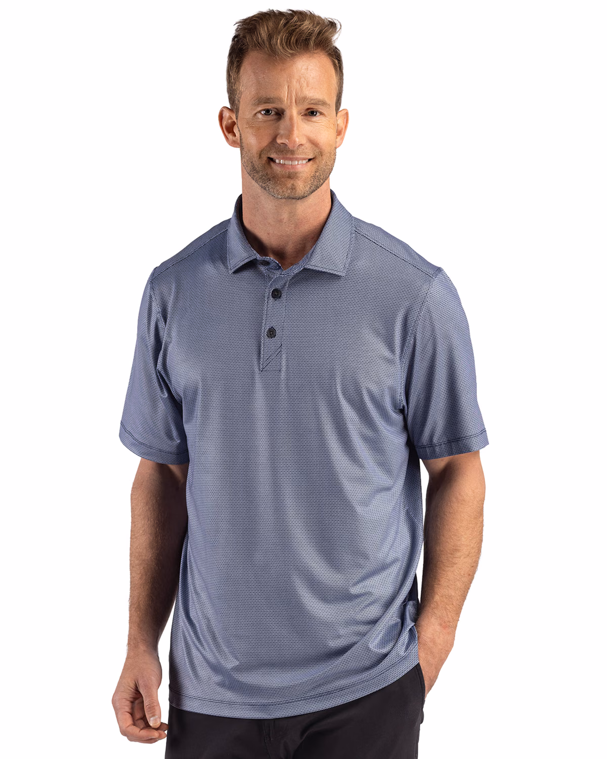 Custom Cutter & Buck Pike Recycled Lattice Print Mens Polo — Navy Blue front