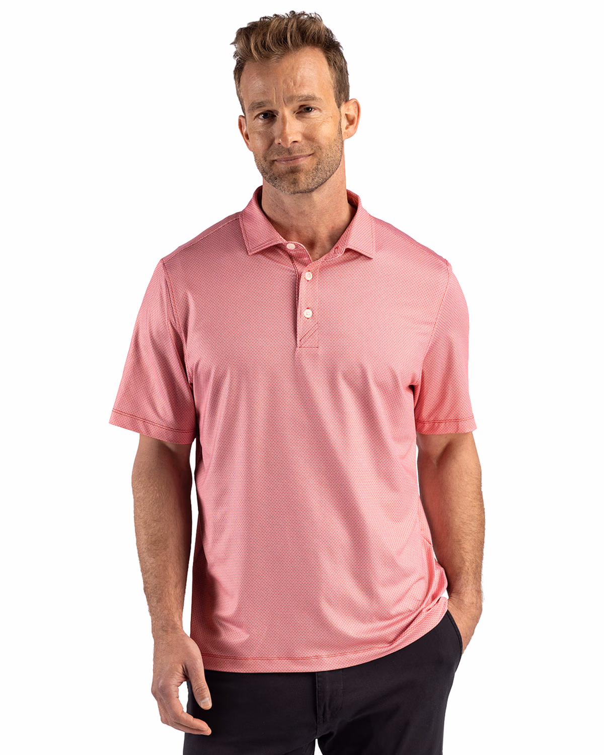 Custom Cutter & Buck Pike Recycled Lattice Print Mens Polo — Red front