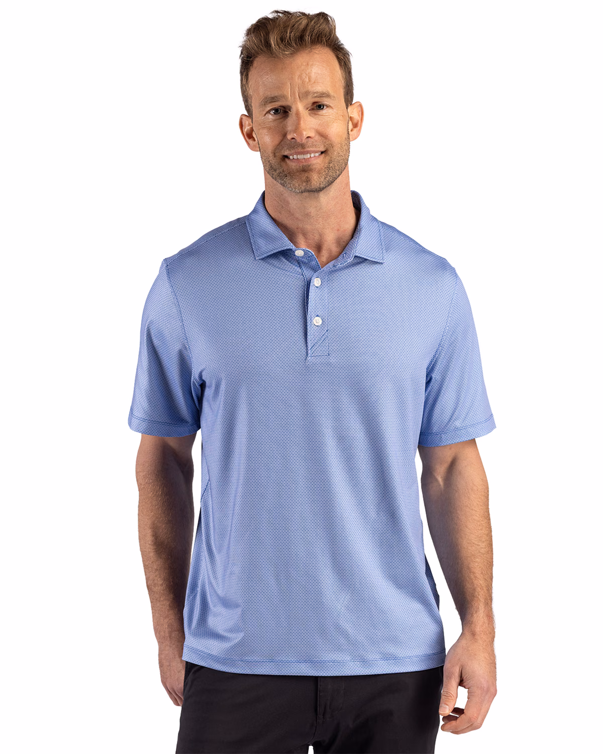 Custom Cutter & Buck Pike Recycled Lattice Print Mens Polo — Tour Blue front