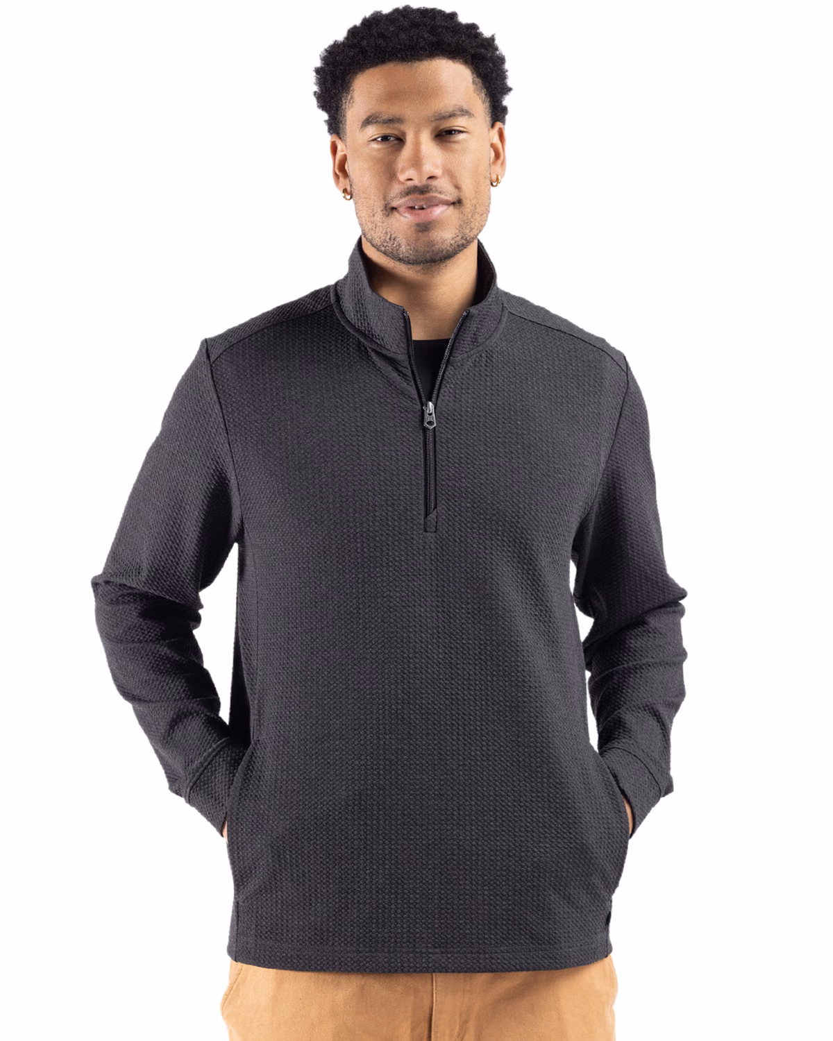 Custom Cutter & Buck Drift Epic Versatility Recycled Textured Knit Mens Quarter Zip