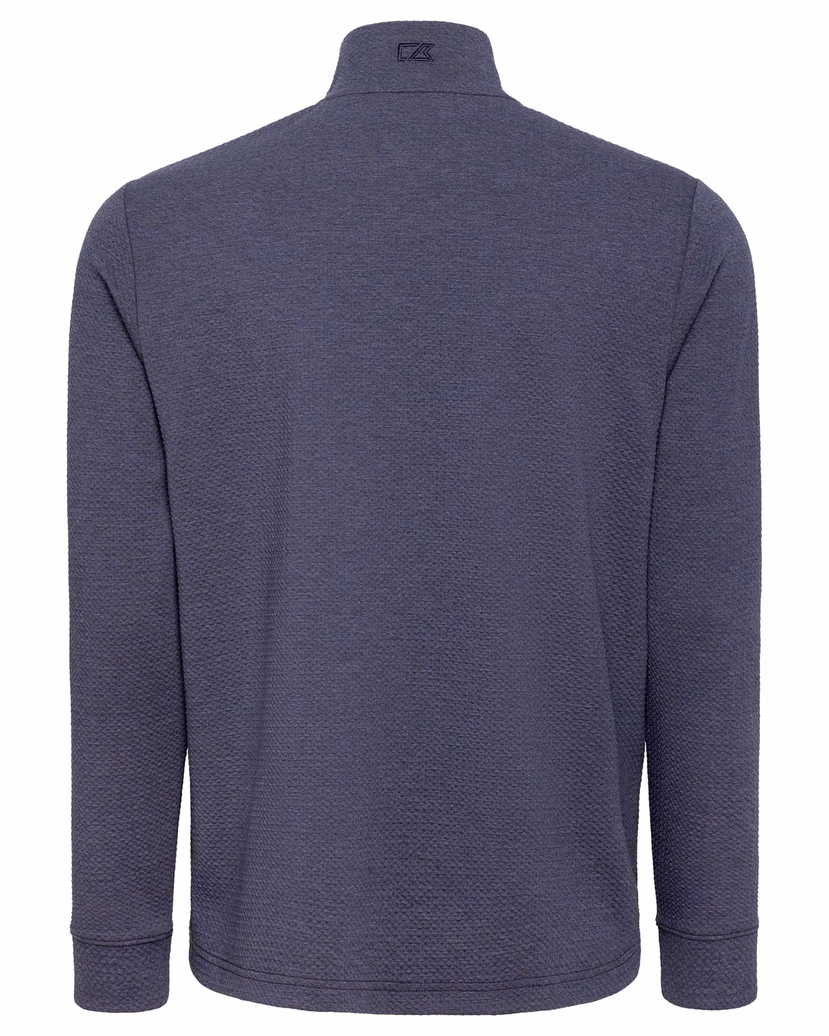 Custom Cutter & Buck Drift Epic Versatility Recycled Textured Knit Mens Quarter Zip — Navy Blue flat front