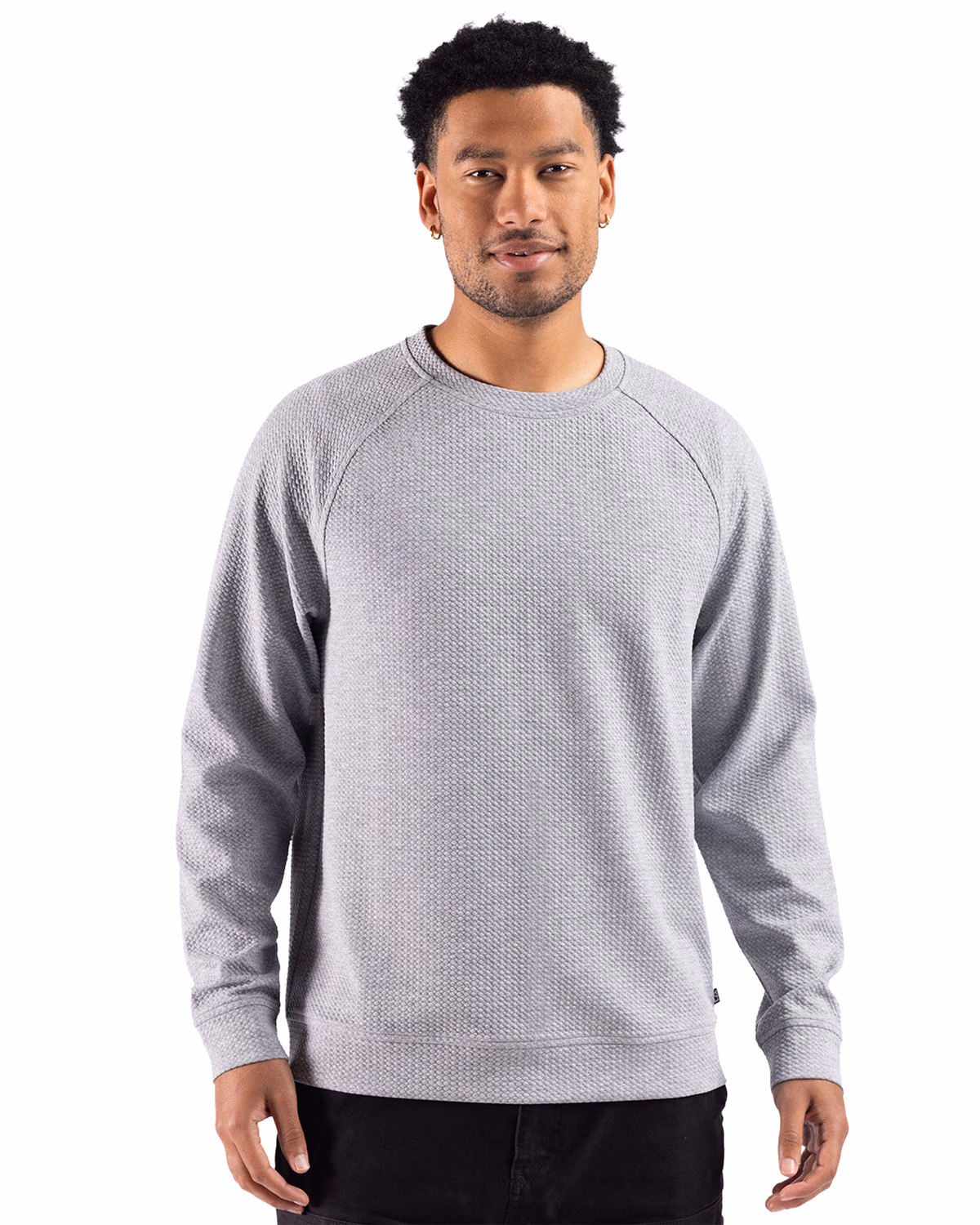 Custom Cutter & Buck Drift Epic Confidence Recycled Textured Knit Mens Crewneck Pullover — CONCRETE front