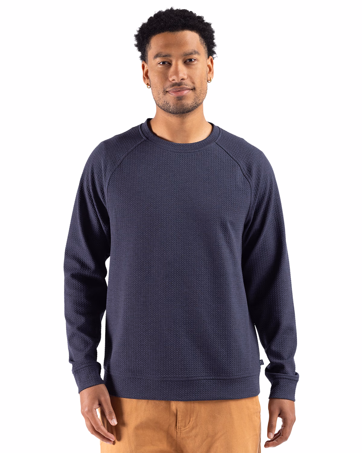 Custom Cutter & Buck Drift Epic Confidence Recycled Textured Knit Mens Crewneck Pullover — Navy Blue front