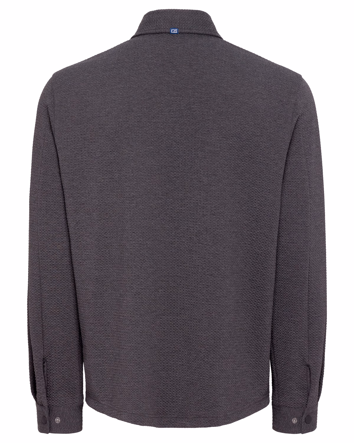 Custom Cutter & Buck Drift Textured Knit Recycled Mens Shirt Jacket — Black flat front