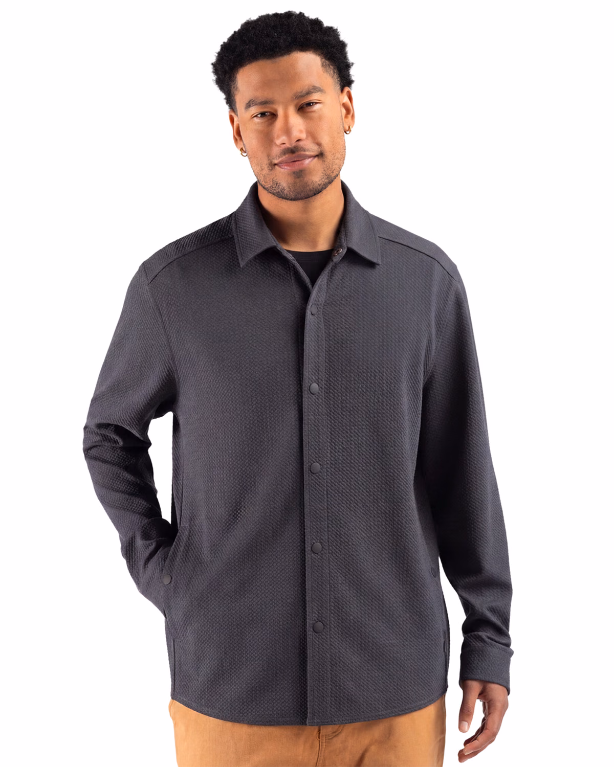 Custom Cutter & Buck Drift Textured Knit Recycled Mens Shirt Jacket