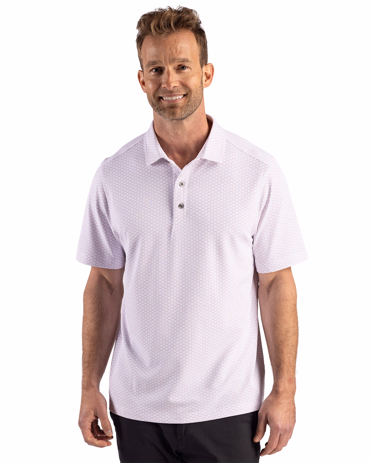 Custom Cutter & Buck Virtue Recycled Hex Print Featherlight Pique Mens Polo — Gelato front