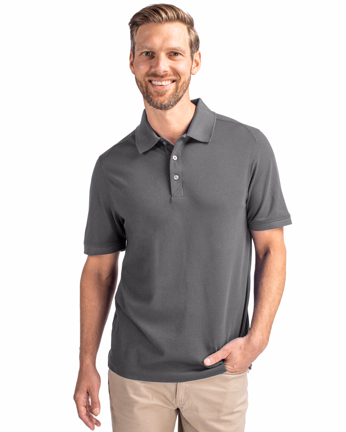 Custom Cutter & Buck Advantage Recycled Cotton-Blend Pique Mens Polo — Elemental Grey front