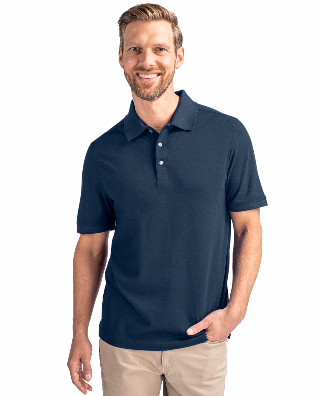 Custom Cutter & Buck Advantage Recycled Cotton-Blend Pique Mens Polo — Liberty Navy front