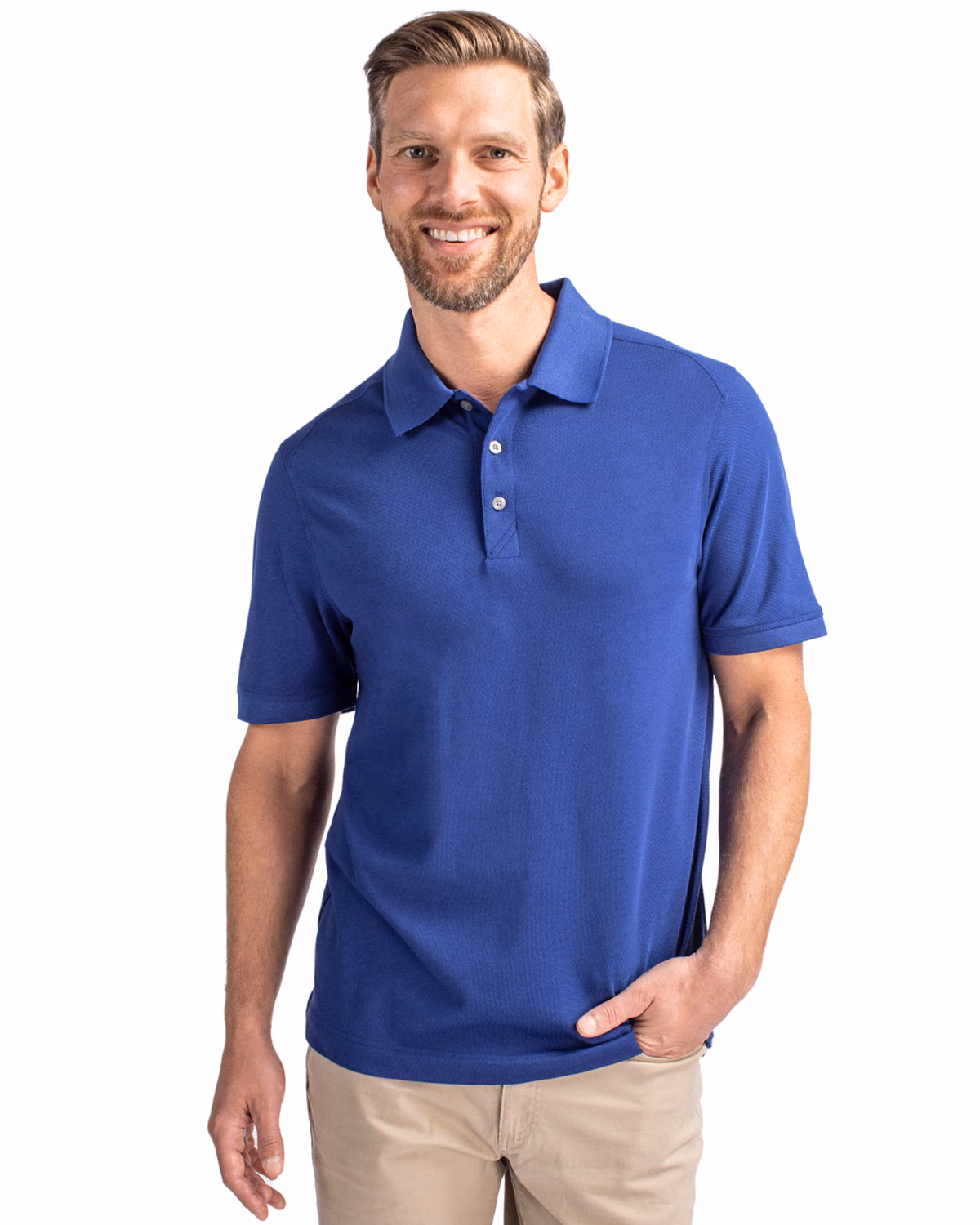 Custom Cutter & Buck Advantage Recycled Cotton-Blend Pique Mens Polo — Tour Blue front