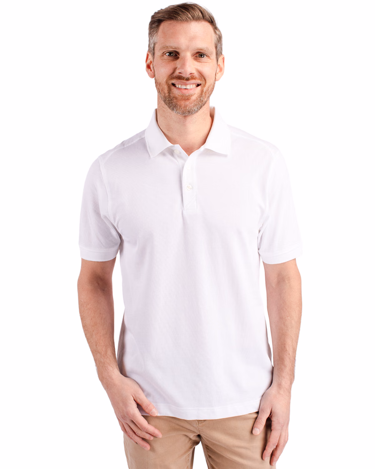 Custom Cutter & Buck Advantage Recycled Cotton-Blend Pique Mens Polo — White front