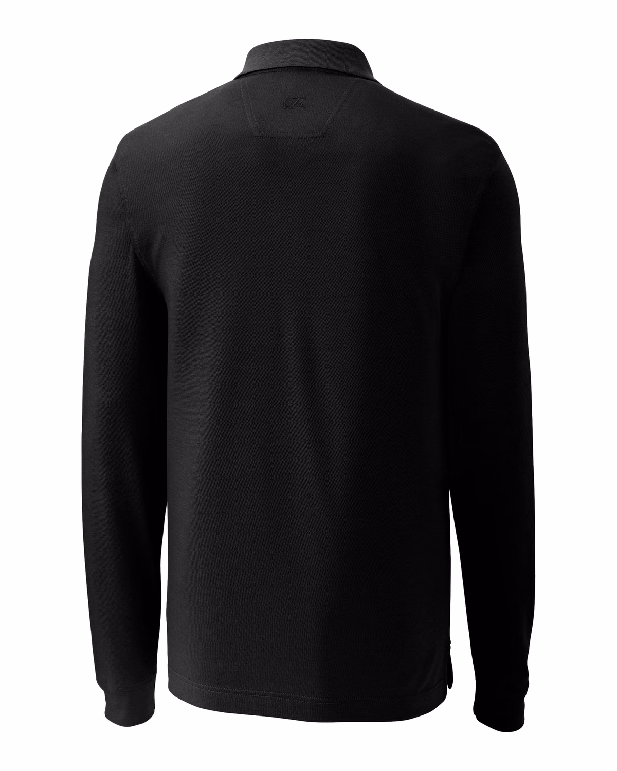 Custom Cutter & Buck Advantage Recycled Cotton-Blend Pique Mens Long Sleeve Polo — Black flat front