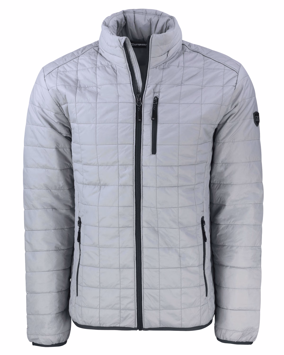 Custom Cutter & Buck Rainier Recycled Insulated Puffer Mens Full Zip Jacket — Polished flat front