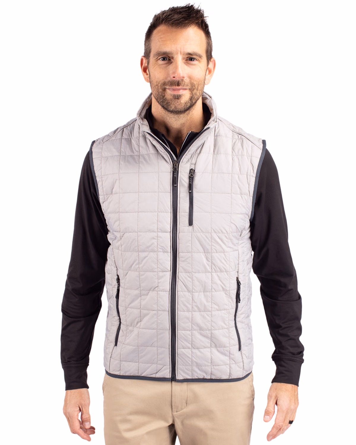 Custom Cutter & Buck Rainier Recycled Insulated Puffer Mens Full Zip Vest — Polished front