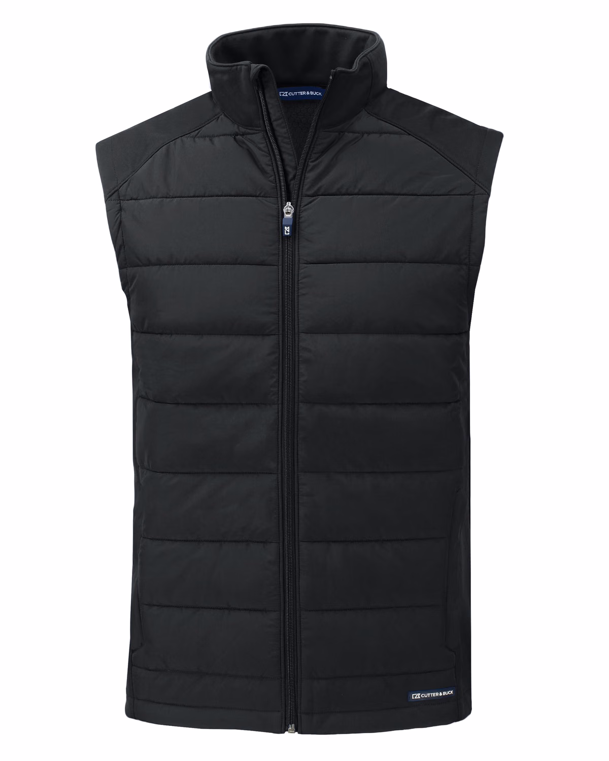 Custom Cutter & Buck Evoke Recycled Honeycomb Fleece Mens Hybrid Full Zip Vest — Black flat front