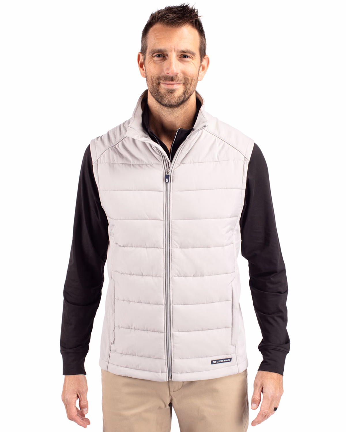 Custom Cutter & Buck Evoke Recycled Honeycomb Fleece Mens Hybrid Full Zip Vest — CONCRETE front
