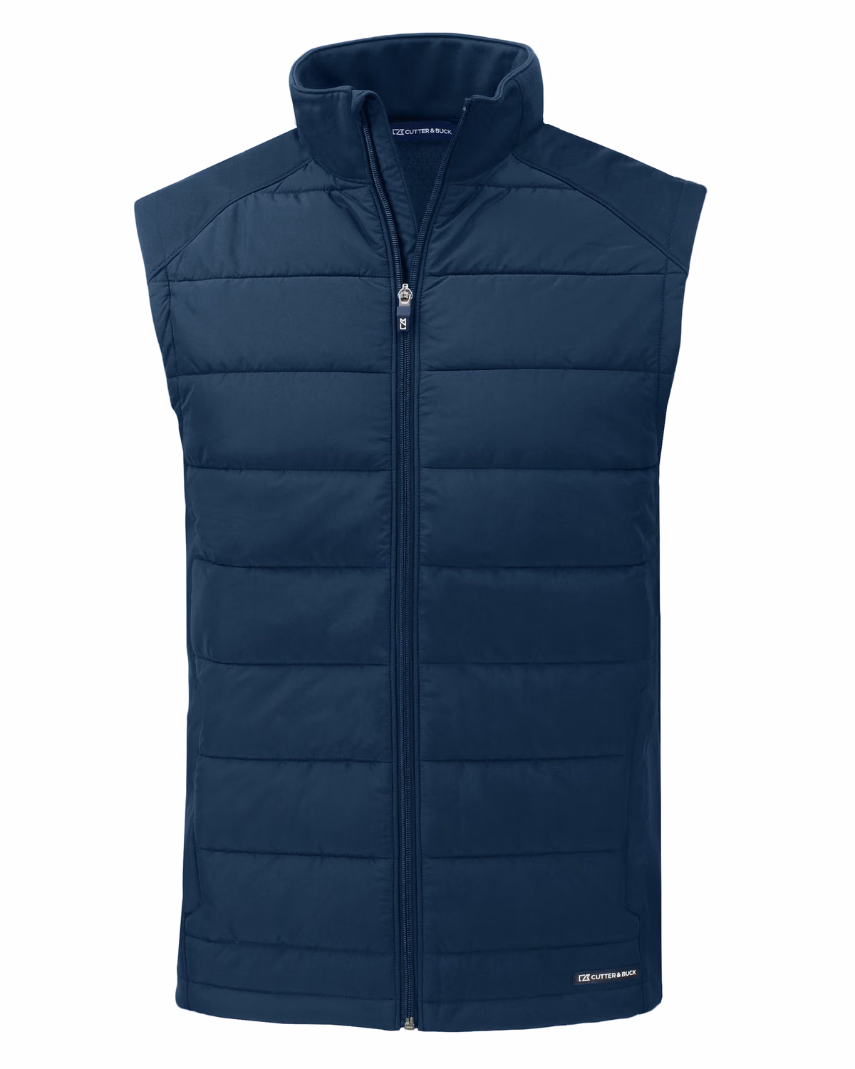 Custom Cutter & Buck Evoke Recycled Honeycomb Fleece Mens Hybrid Full Zip Vest — Navy Blue flat front