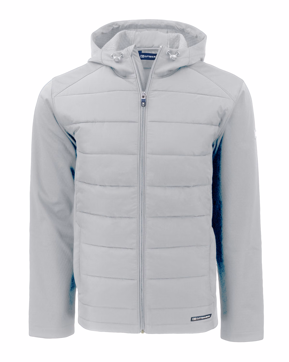 Custom Cutter & Buck Evoke Recycled Honeycomb Fleece Mens Hybrid Full Zip Jacket — CONCRETE flat front