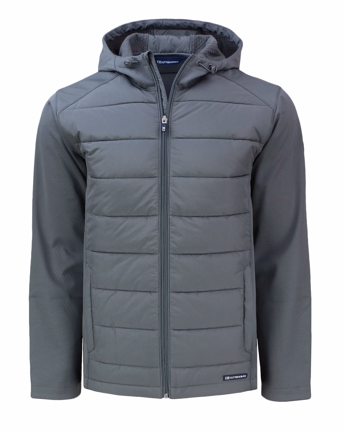 Custom Cutter & Buck Evoke Recycled Honeycomb Fleece Mens Hybrid Full Zip Jacket — Elemental Grey flat front