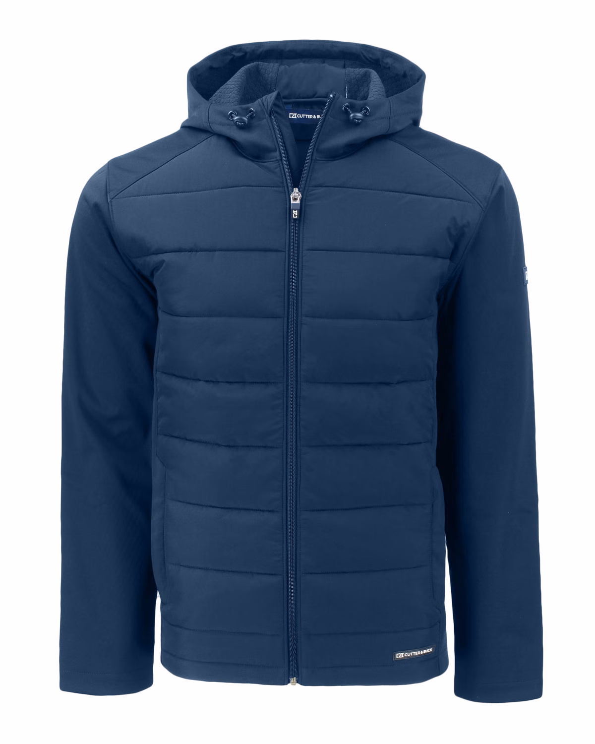 Custom Cutter & Buck Evoke Recycled Honeycomb Fleece Mens Hybrid Full Zip Jacket — Navy Blue flat front