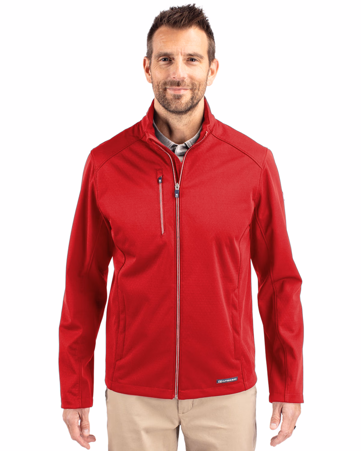 Custom Cutter & Buck Evoke Recycled Honeycomb Fleece Mens Full Zip Jacket — Cardinal Red front