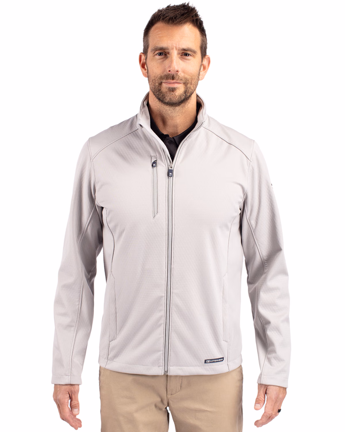 Custom Cutter & Buck Evoke Recycled Honeycomb Fleece Mens Full Zip Jacket — CONCRETE front