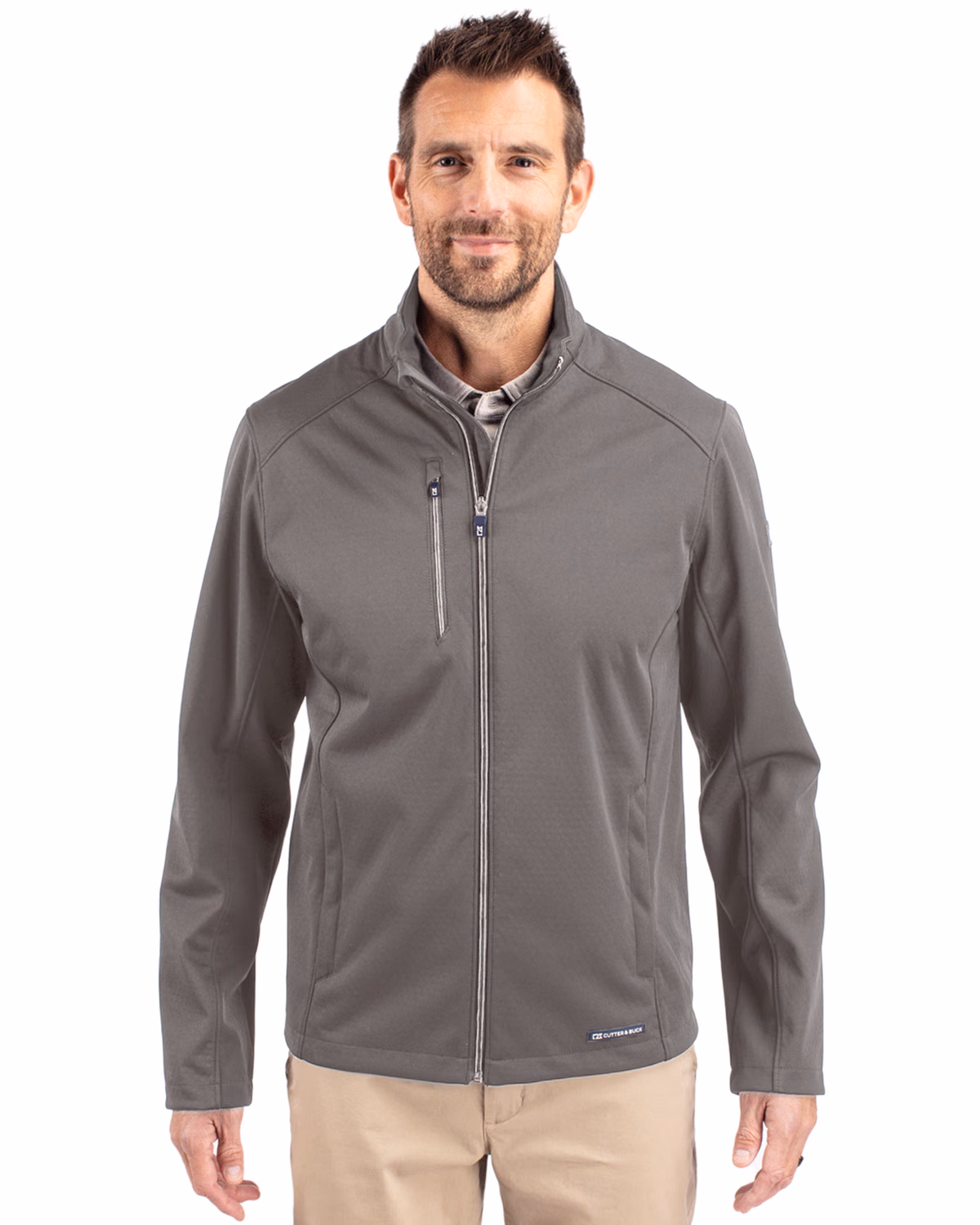 Custom Cutter & Buck Evoke Recycled Honeycomb Fleece Mens Full Zip Jacket — Elemental Grey front
