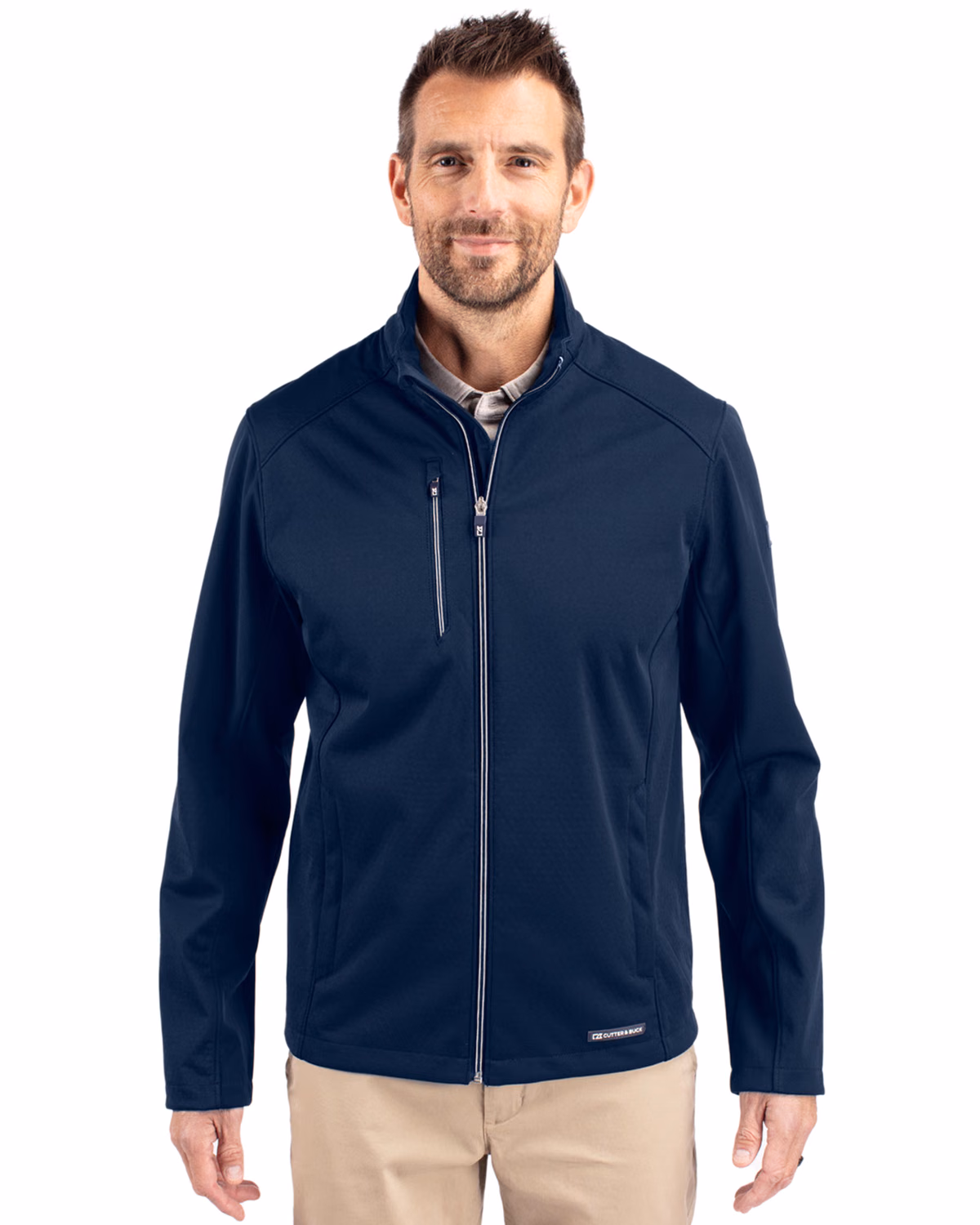 Custom Cutter & Buck Evoke Recycled Honeycomb Fleece Mens Full Zip Jacket — Navy Blue front