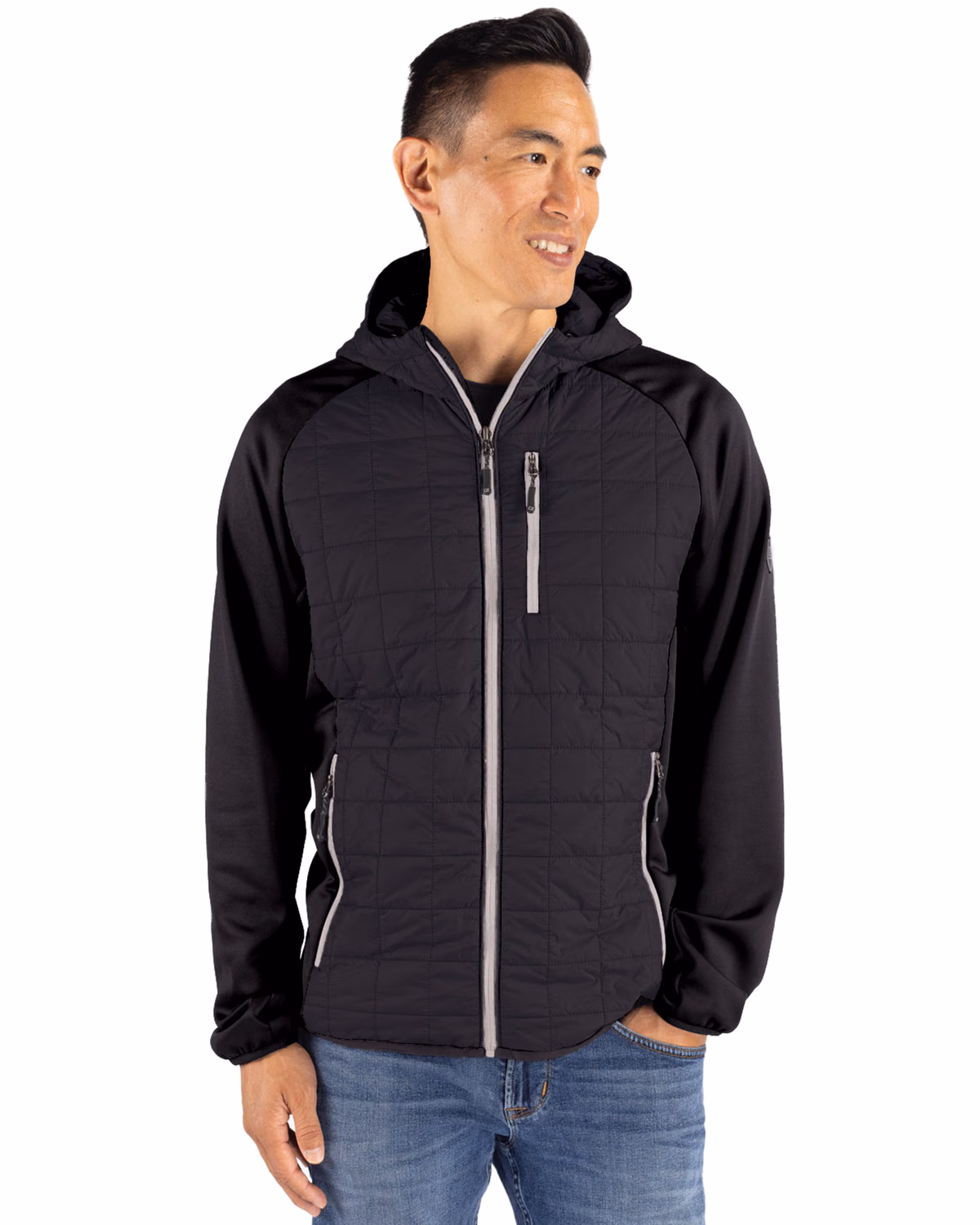 Custom Cutter & Buck Rainier Recycled Insulated Hybrid Puffer Mens Full Zip Jacket