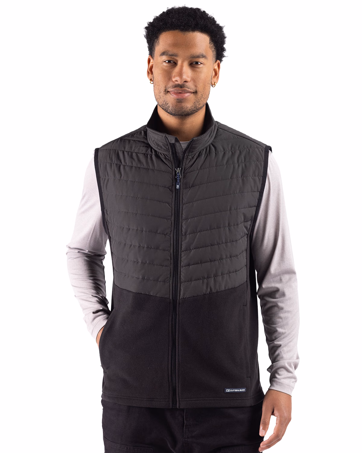 Custom Cutter & Buck Woodland Epic Versatility Recycled Insulated Hybrid Fleece Mens Full Zip Vest