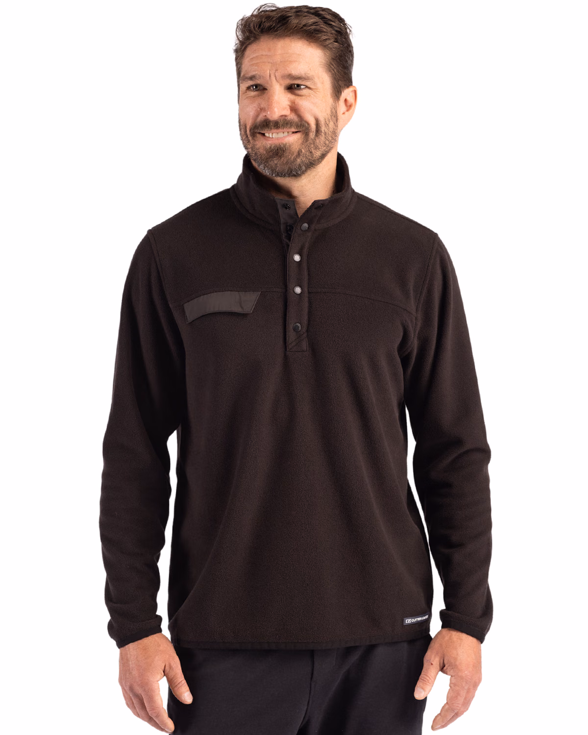 Custom Cutter & Buck Woodland Epic Versatility Recycled Fleece Mens Snap Pullover Jacket