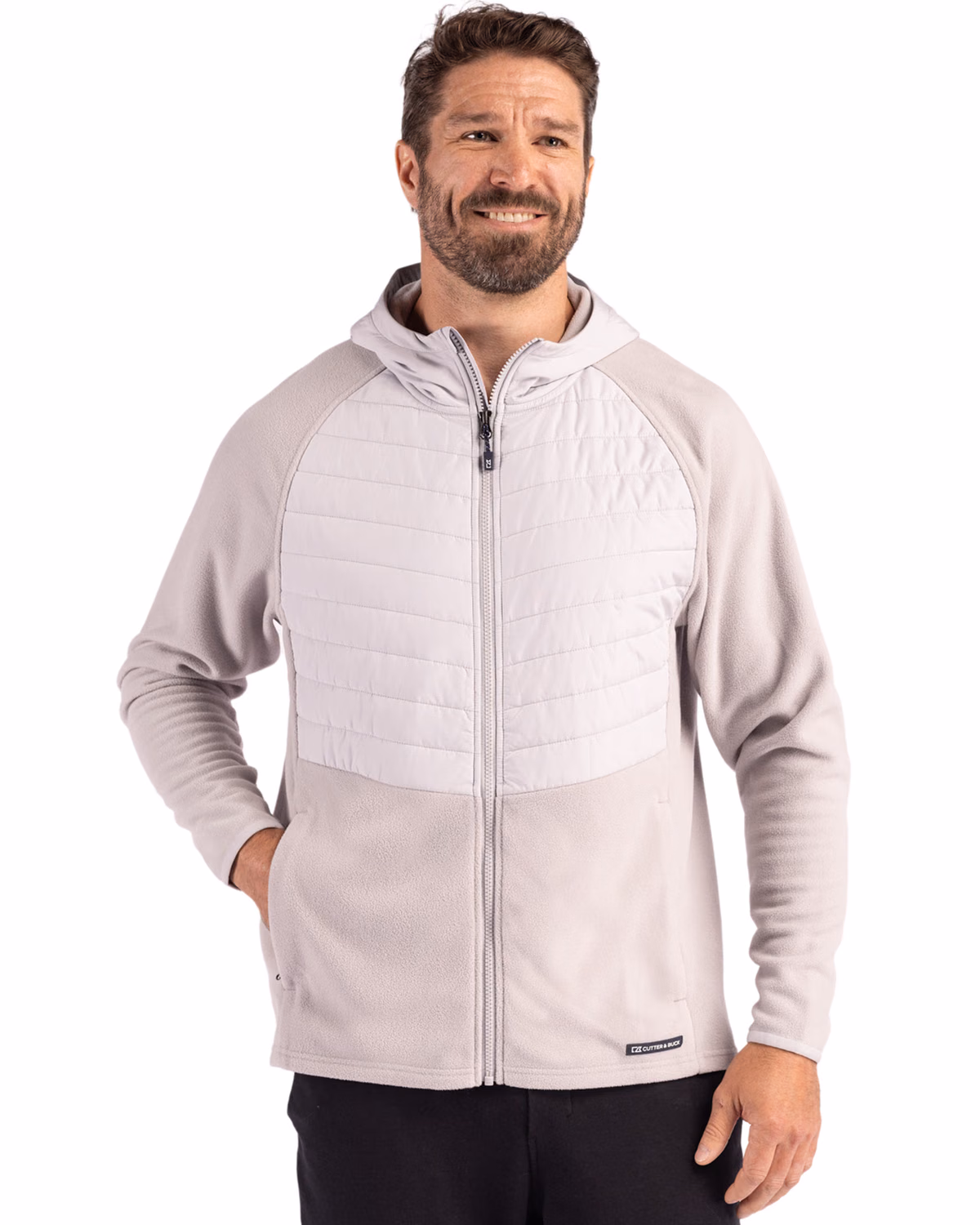 Custom Cutter & Buck Woodland Epic Versatility Recycled Insulated Fleece Mens Full Zip Jacket — Solitaire front