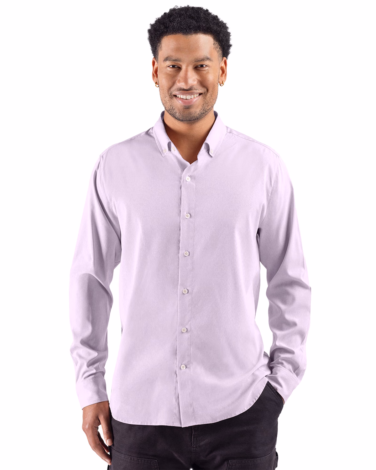 Custom Cutter & Buck Skyline End on End Recycled Long Sleeve Mens Dress Shirt — College Purple front