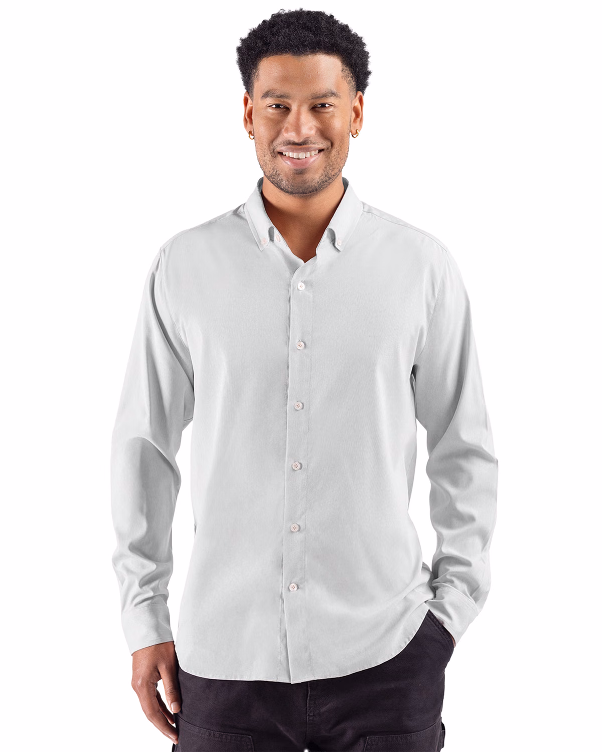 Custom Cutter & Buck Skyline End on End Recycled Long Sleeve Mens Dress Shirt — Solitaire front