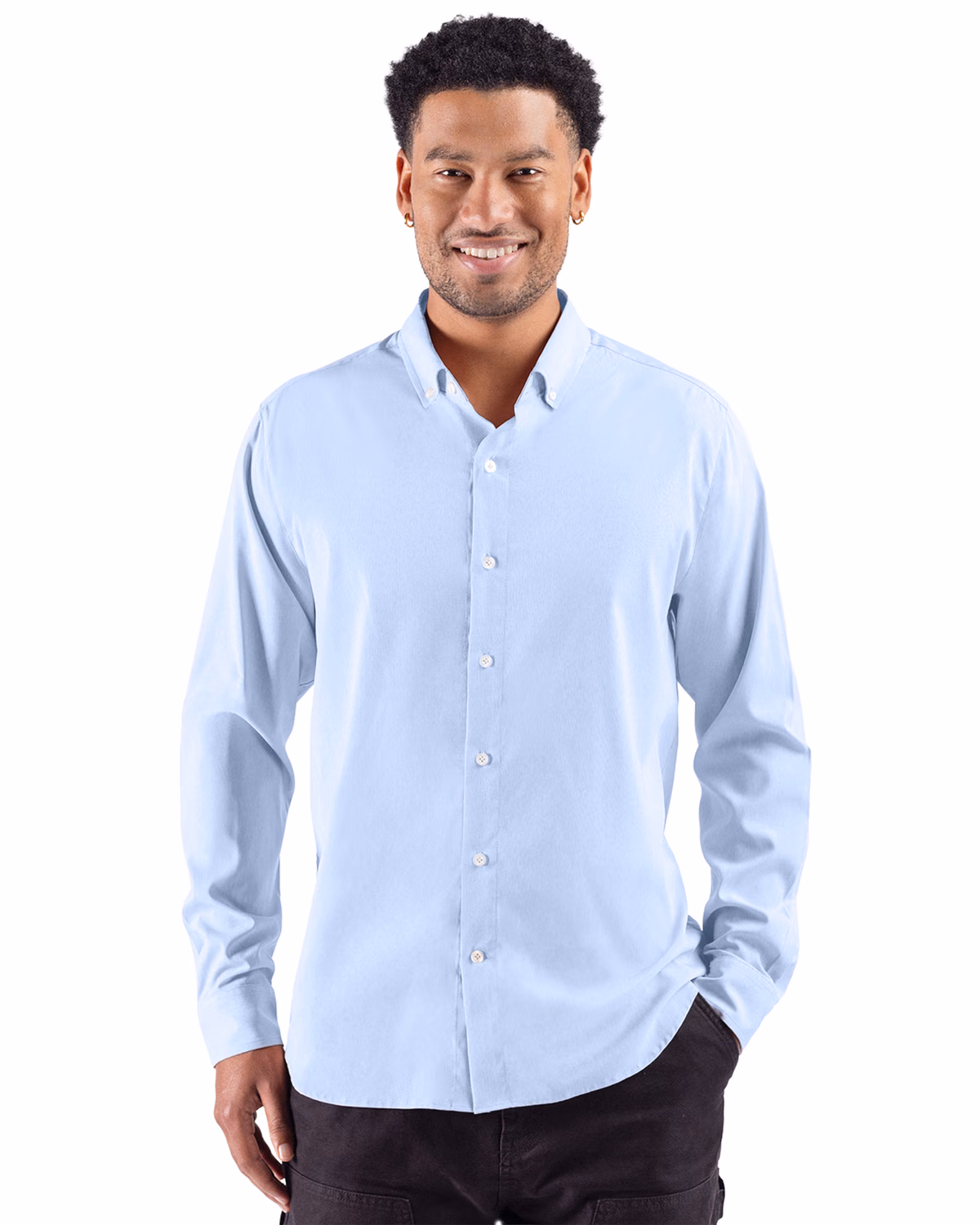 Custom Cutter & Buck Skyline End on End Recycled Long Sleeve Mens Dress Shirt — Tour Blue front