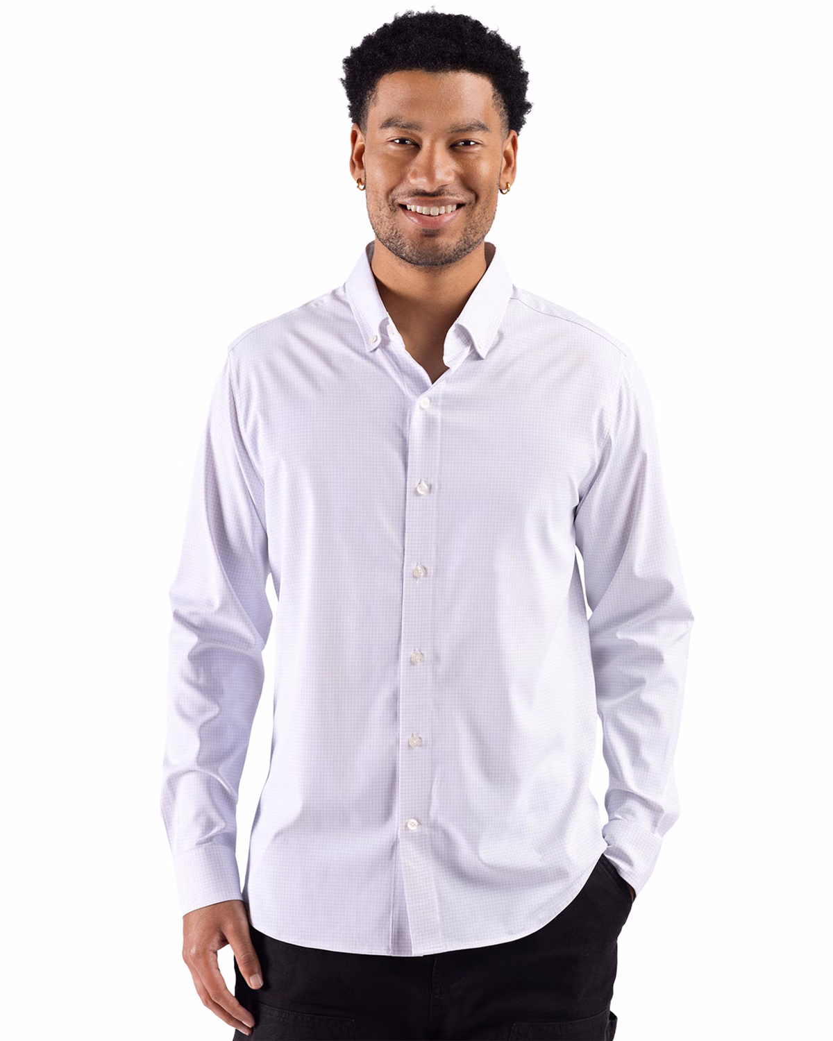 Custom Cutter & Buck Skyline Windowpane Recycled Long Sleeve Button Down Mens Dress Shirt
