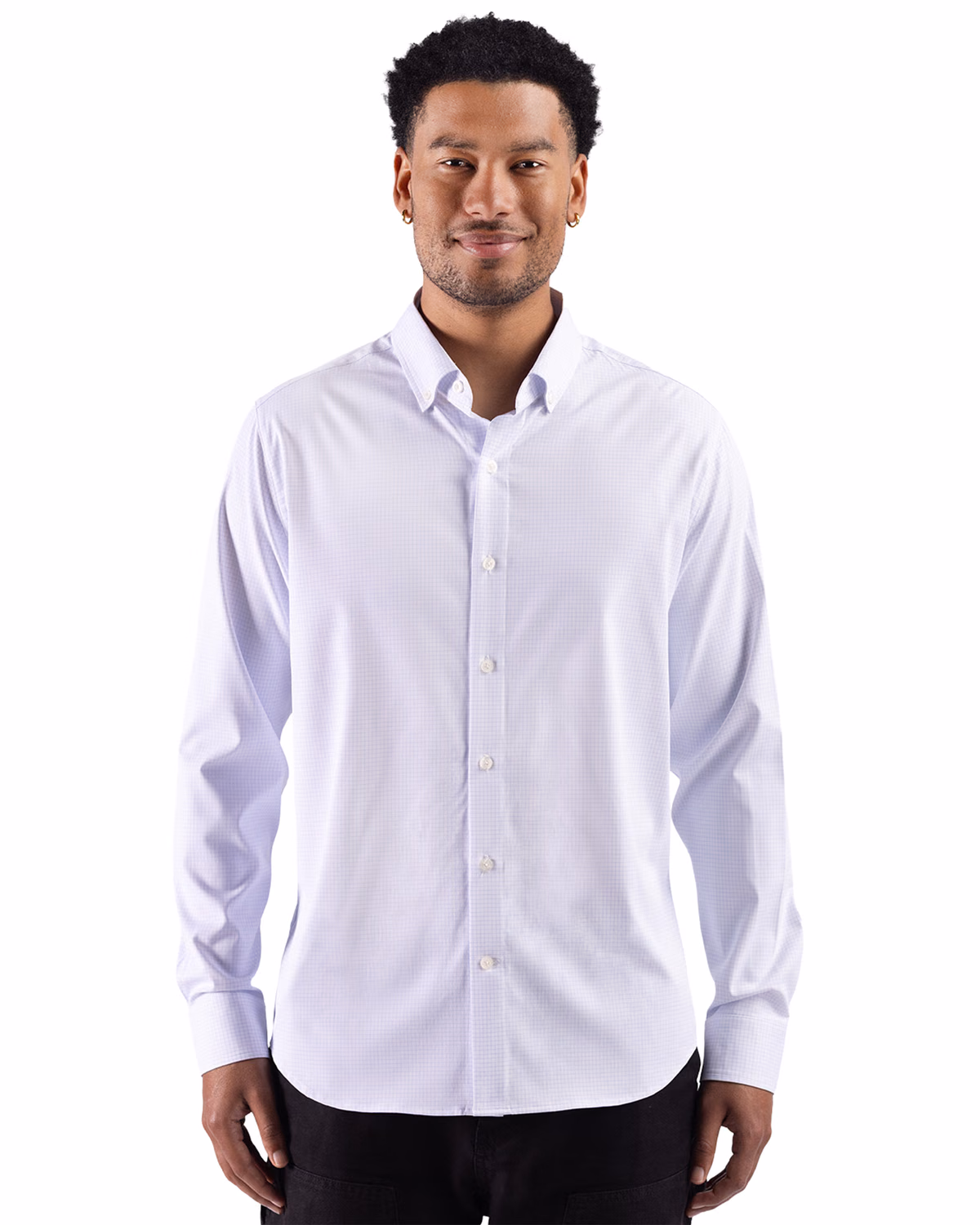 Custom Cutter & Buck Skyline Windowpane Recycled Long Sleeve Button Down Mens Dress Shirt — French Blue front