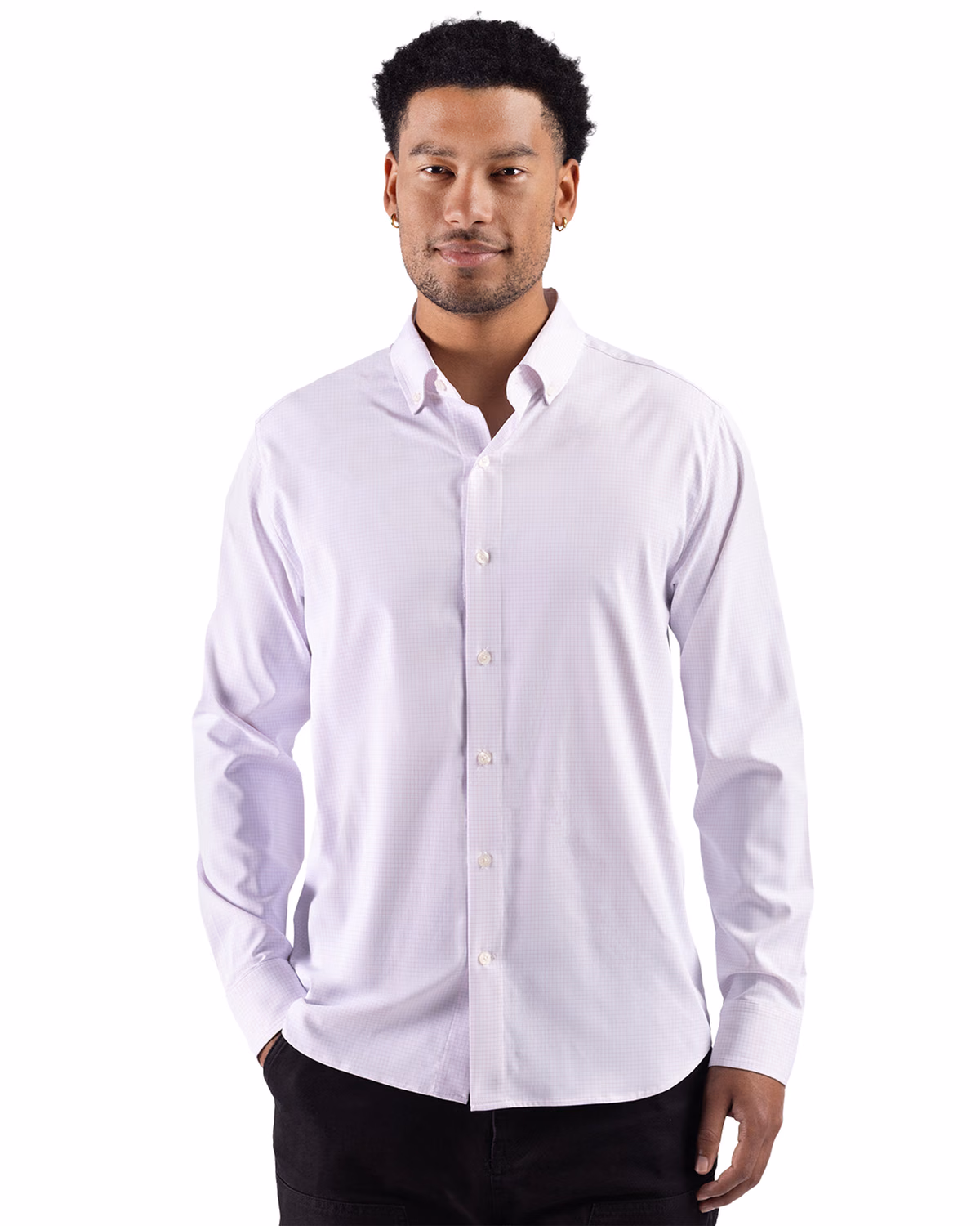 Custom Cutter & Buck Skyline Windowpane Recycled Long Sleeve Button Down Mens Dress Shirt — Red front