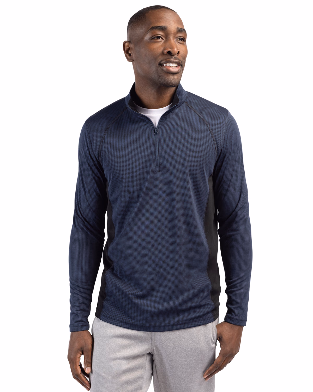 Custom Clique Ice Pique Colorblock Tech Mens Half Zip — Dark Navy front
