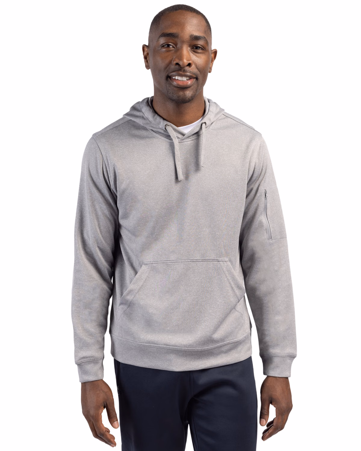 Custom Clique Lift Solution-dyed Performance Unisex Hooded Pullover Sweatshirt — Grey Melange front