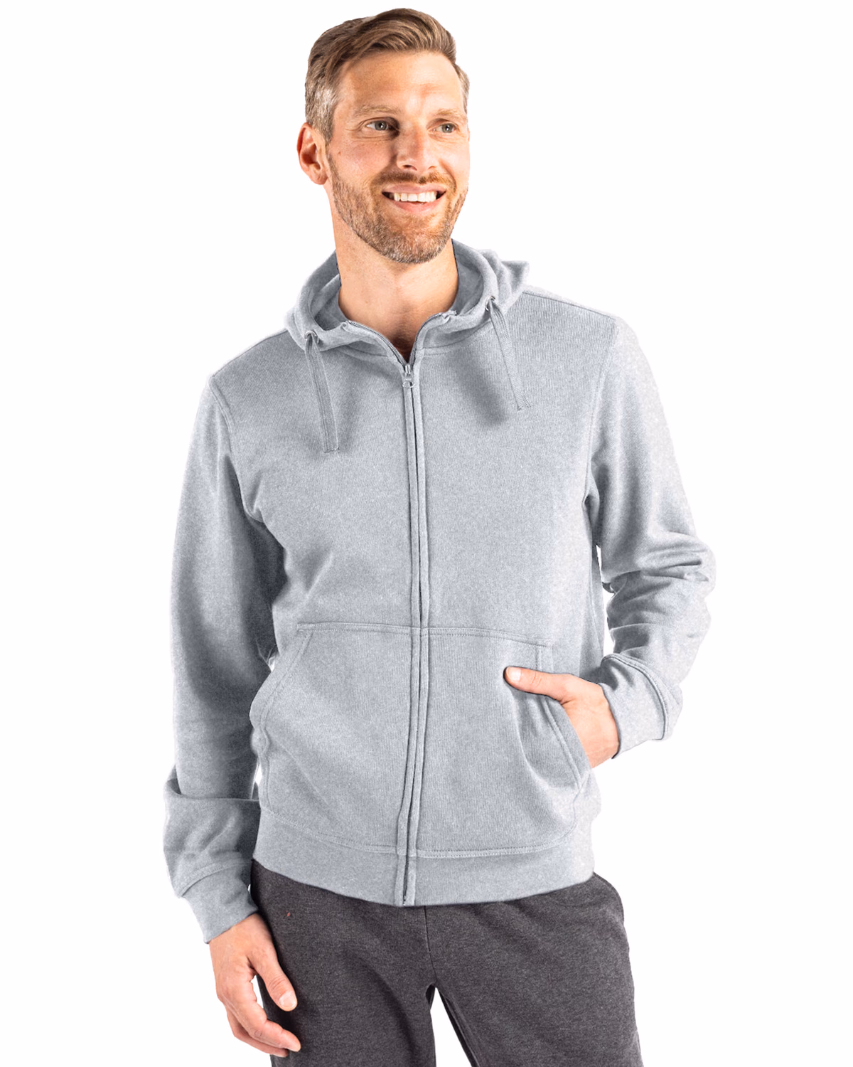 Custom Clique Stockholm Unisex Full Zip Hooded Sweatshirt — Ash front