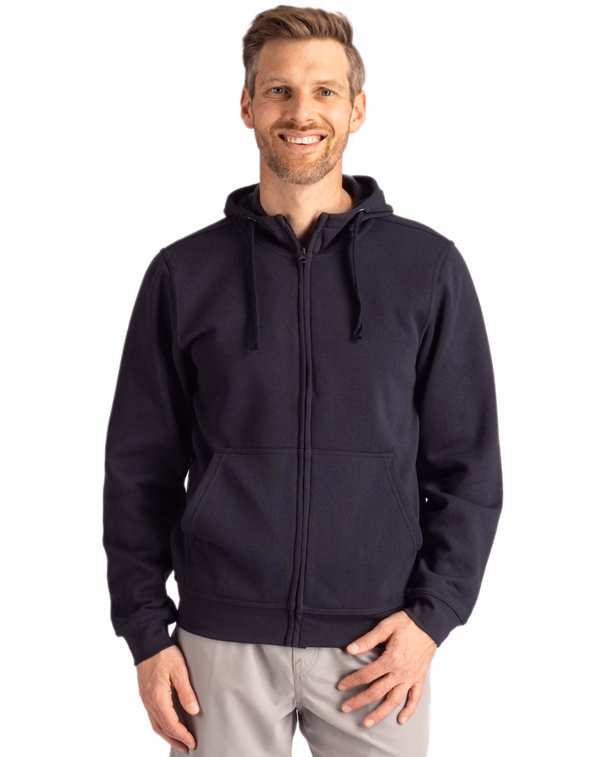 Custom Clique Stockholm Unisex Full Zip Hooded Sweatshirt — Dark Navy front