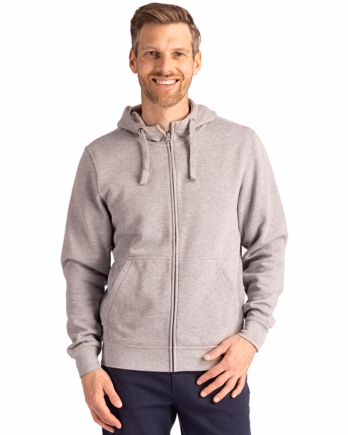 Custom Clique Stockholm Unisex Full Zip Hooded Sweatshirt — Grey Melange front